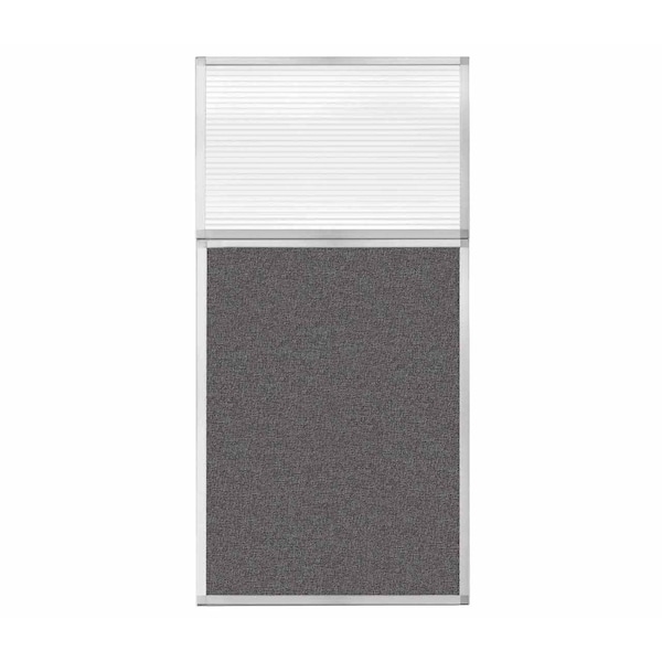 Hush Panel Configurable Cubicle Partition 3' x 6' W/ Window Charcoal Gray Fabric Clear Fluted Window